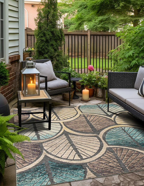 Gray Blue Ivory 7' 10 x 7' 10 Outdoor Casablanca Square Area Rug Weather Resistant for Patio, Deck, Terrace, Balcony, Porch Polypropylene Vivid Colorful Modern Carpet for Sale at Rug Engine