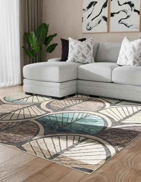 Gray Blue Ivory 10' x 10' Outdoor Casablanca Square Area Rug Weather Resistant for Patio, Deck, Terrace, Balcony, Porch Polypropylene Vivid Colorful Modern Carpet for Sale at Rug Engine