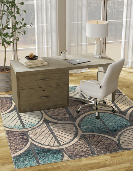Gray Blue Ivory 10' x 10' Outdoor Casablanca Square Area Rug Weather Resistant for Patio, Deck, Terrace, Balcony, Porch Polypropylene Vivid Colorful Modern Carpet for Sale at Rug Engine