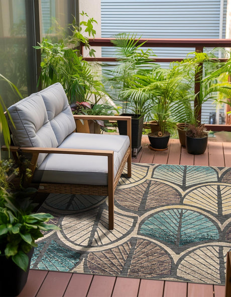 Gray Blue Ivory 10' x 10' Outdoor Casablanca Square Area Rug Weather Resistant for Patio, Deck, Terrace, Balcony, Porch Polypropylene Vivid Colorful Modern Carpet for Sale at Rug Engine