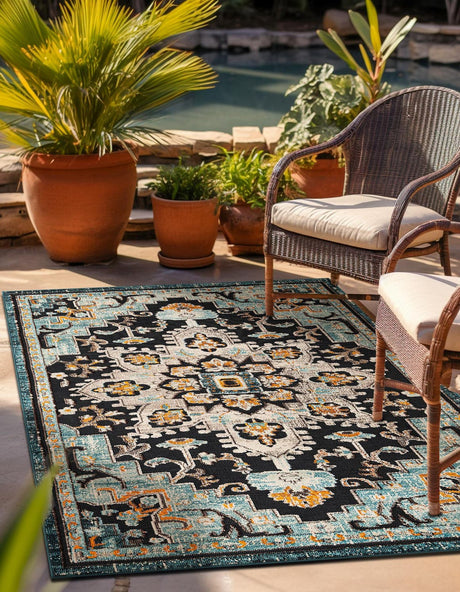 Navy Blue 5' 3 x 8' Outdoor Casablanca Rectangle Area Rug Weather Resistant for Patio, Deck, Terrace, Balcony, Porch Polypropylene Vivid Colorful Modern Carpet for Sale at Rug Engine