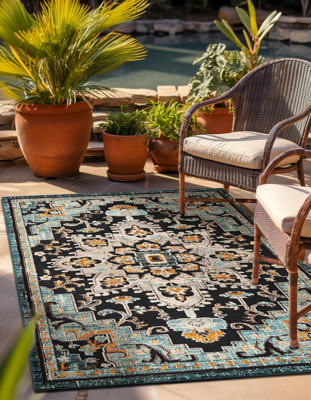 Navy Blue 9' x 12' Outdoor Casablanca Rectangle Area Rug Weather Resistant for Patio, Deck, Terrace, Balcony, Porch Polypropylene Vivid Colorful Modern Carpet for Sale at Rug Engine
