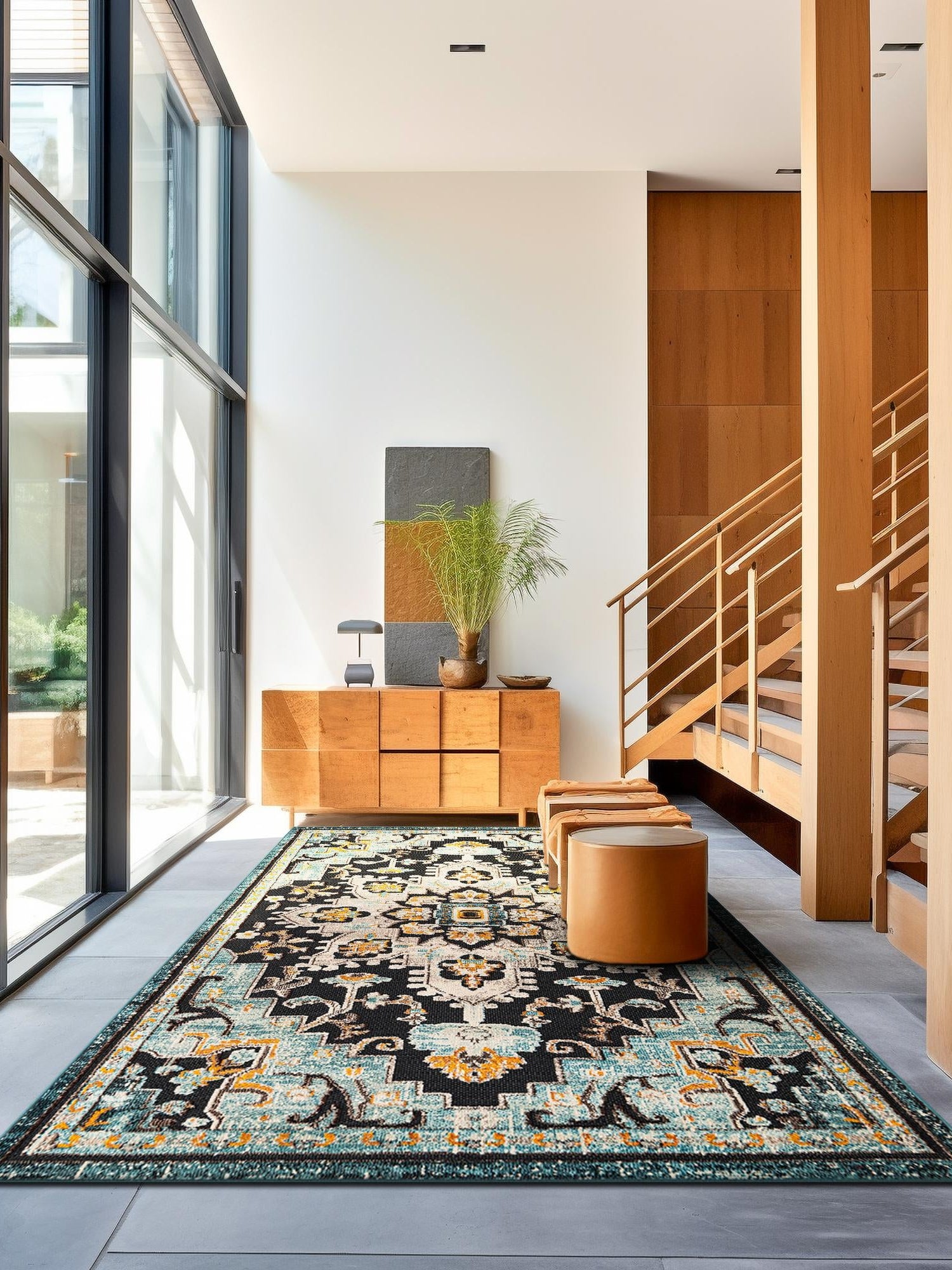 Navy Blue 5' 3 x 8' Outdoor Casablanca Rectangle Area Rug Weather Resistant for Patio, Deck, Terrace, Balcony, Porch Polypropylene Vivid Colorful Modern Carpet for Sale at Rug Engine