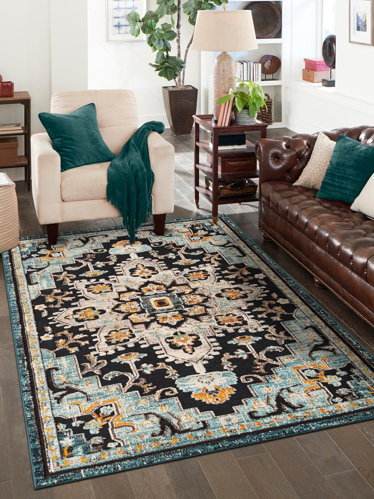 Navy Blue 5' 1 x 7' 1 Outdoor Casablanca Rectangle Area Rug Weather Resistant for Patio, Deck, Terrace, Balcony, Porch Polypropylene Vivid Colorful Modern Carpet for Sale at Rug Engine