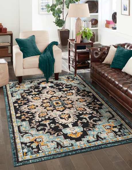 Navy Blue 6' 1 x 9' Outdoor Casablanca Rectangle Area Rug Weather Resistant for Patio, Deck, Terrace, Balcony, Porch Polypropylene Vivid Colorful Modern Carpet for Sale at Rug Engine