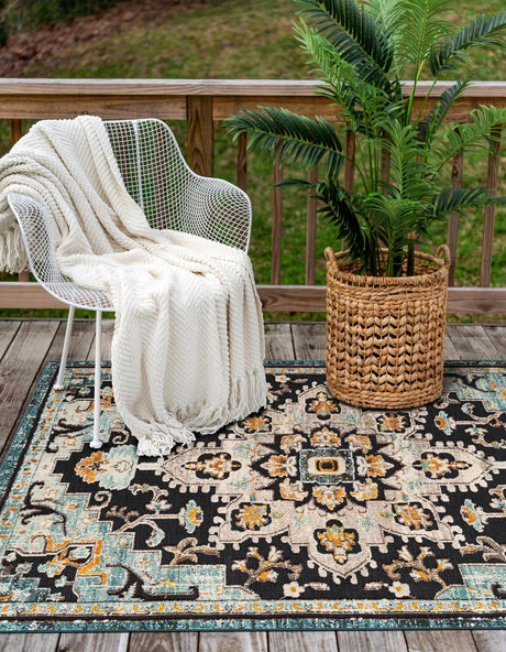 Navy Blue 6' 1 x 9' Outdoor Casablanca Rectangle Area Rug Weather Resistant for Patio, Deck, Terrace, Balcony, Porch Polypropylene Vivid Colorful Modern Carpet for Sale at Rug Engine