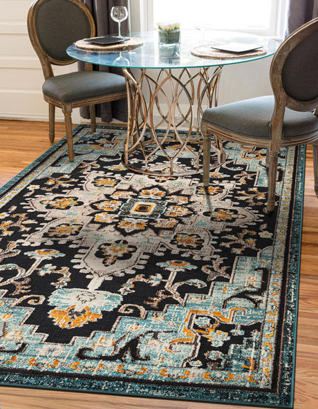 Navy Blue 5' 1 x 7' 1 Outdoor Casablanca Rectangle Area Rug Weather Resistant for Patio, Deck, Terrace, Balcony, Porch Polypropylene Vivid Colorful Modern Carpet for Sale at Rug Engine