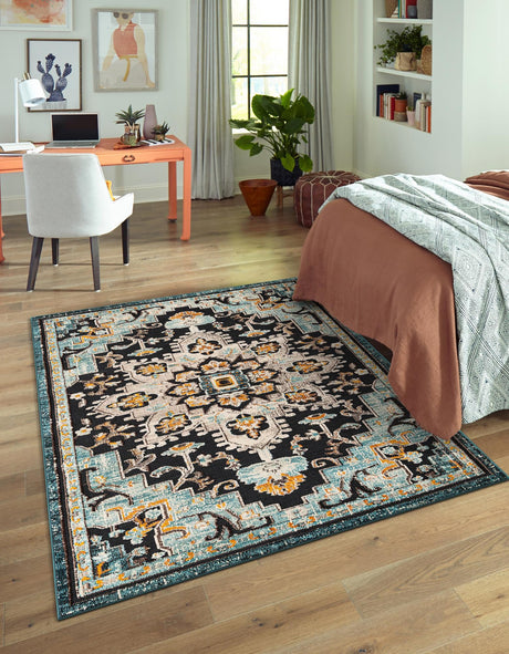 Navy Blue 6' 1 x 9' Outdoor Casablanca Rectangle Area Rug Weather Resistant for Patio, Deck, Terrace, Balcony, Porch Polypropylene Vivid Colorful Modern Carpet for Sale at Rug Engine