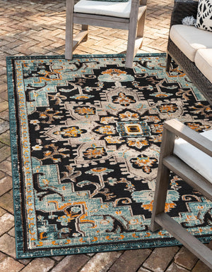 Navy Blue 5' 3 x 8' Outdoor Casablanca Rectangle Area Rug Weather Resistant for Patio, Deck, Terrace, Balcony, Porch Polypropylene Vivid Colorful Modern Carpet for Sale at Rug Engine