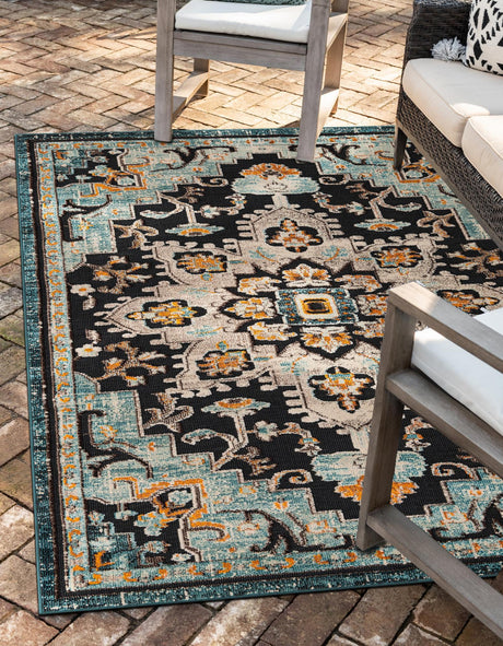 Navy Blue 6' 1 x 9' Outdoor Casablanca Rectangle Area Rug Weather Resistant for Patio, Deck, Terrace, Balcony, Porch Polypropylene Vivid Colorful Modern Carpet for Sale at Rug Engine