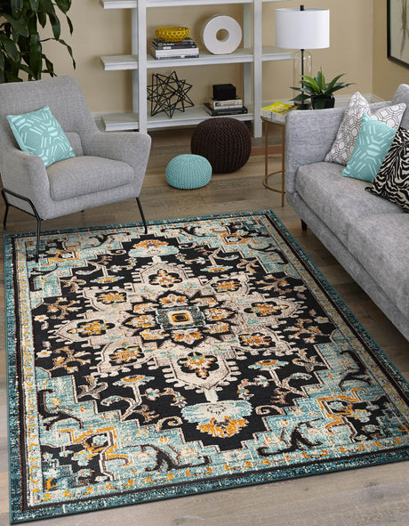 Navy Blue 6' 1 x 9' Outdoor Casablanca Rectangle Area Rug Weather Resistant for Patio, Deck, Terrace, Balcony, Porch Polypropylene Vivid Colorful Modern Carpet for Sale at Rug Engine