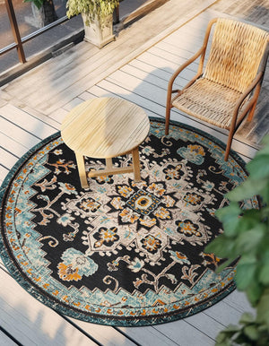 Navy Blue 3' 1 x 3' 1 Outdoor Casablanca Round Area Rug Weather Resistant for Patio, Deck, Terrace, Balcony, Porch Polypropylene Vivid Colorful Modern Carpet for Sale at Rug Engine