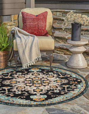 Navy Blue 6' 1 x 6' 1 Outdoor Casablanca Round Area Rug Weather Resistant for Patio, Deck, Terrace, Balcony, Porch Polypropylene Vivid Colorful Modern Carpet for Sale at Rug Engine