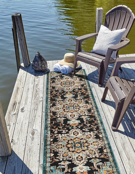 Navy Blue 2' x 6' 1 Outdoor Casablanca Runner Area Rug Weather Resistant for Patio, Deck, Terrace, Balcony, Porch Polypropylene Vivid Colorful Modern Carpet for Sale at Rug Engine