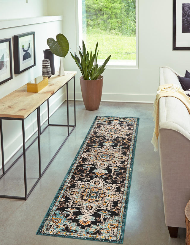 Navy Blue 2' 7 x 10' Outdoor Casablanca Runner Area Rug Weather Resistant for Patio, Deck, Terrace, Balcony, Porch Polypropylene Vivid Colorful Modern Carpet for Sale at Rug Engine