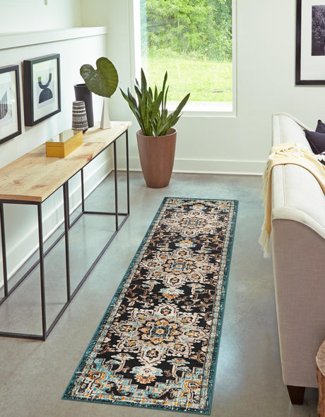 Navy Blue 2' x 6' 1 Outdoor Casablanca Runner Area Rug Weather Resistant for Patio, Deck, Terrace, Balcony, Porch Polypropylene Vivid Colorful Modern Carpet for Sale at Rug Engine