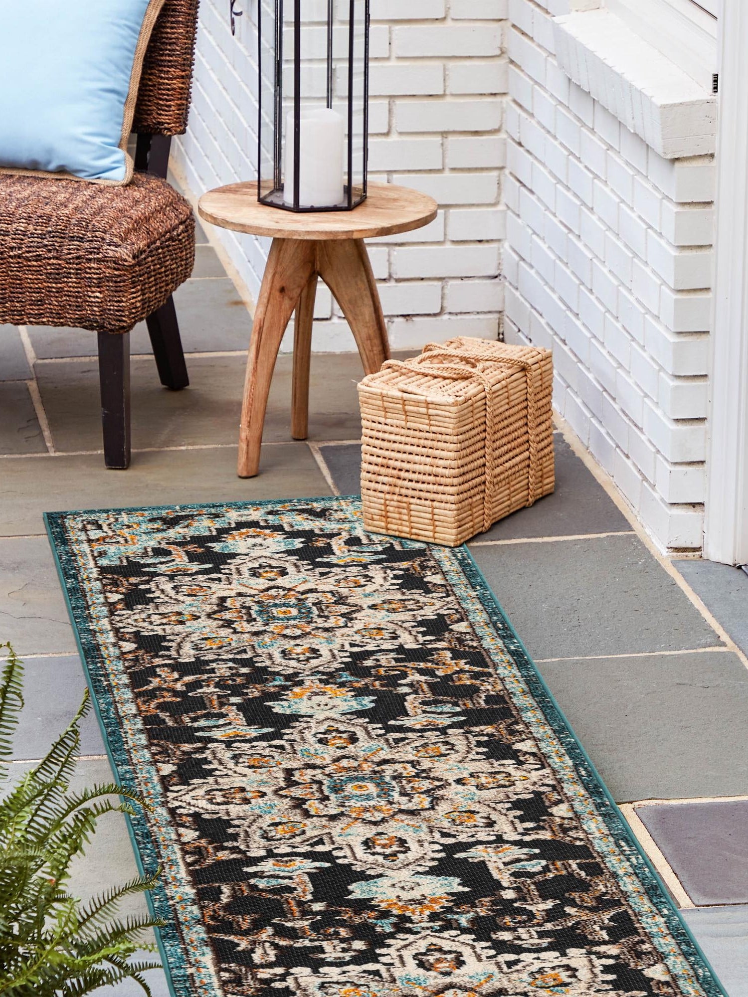 Navy Blue 2' x 6' 1 Outdoor Casablanca Runner Area Rug Weather Resistant for Patio, Deck, Terrace, Balcony, Porch Polypropylene Vivid Colorful Modern Carpet for Sale at Rug Engine