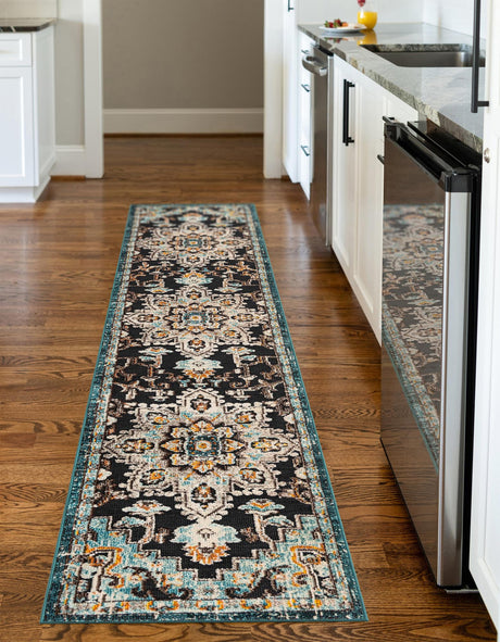 Navy Blue 2' x 6' 1 Outdoor Casablanca Runner Area Rug Weather Resistant for Patio, Deck, Terrace, Balcony, Porch Polypropylene Vivid Colorful Modern Carpet for Sale at Rug Engine