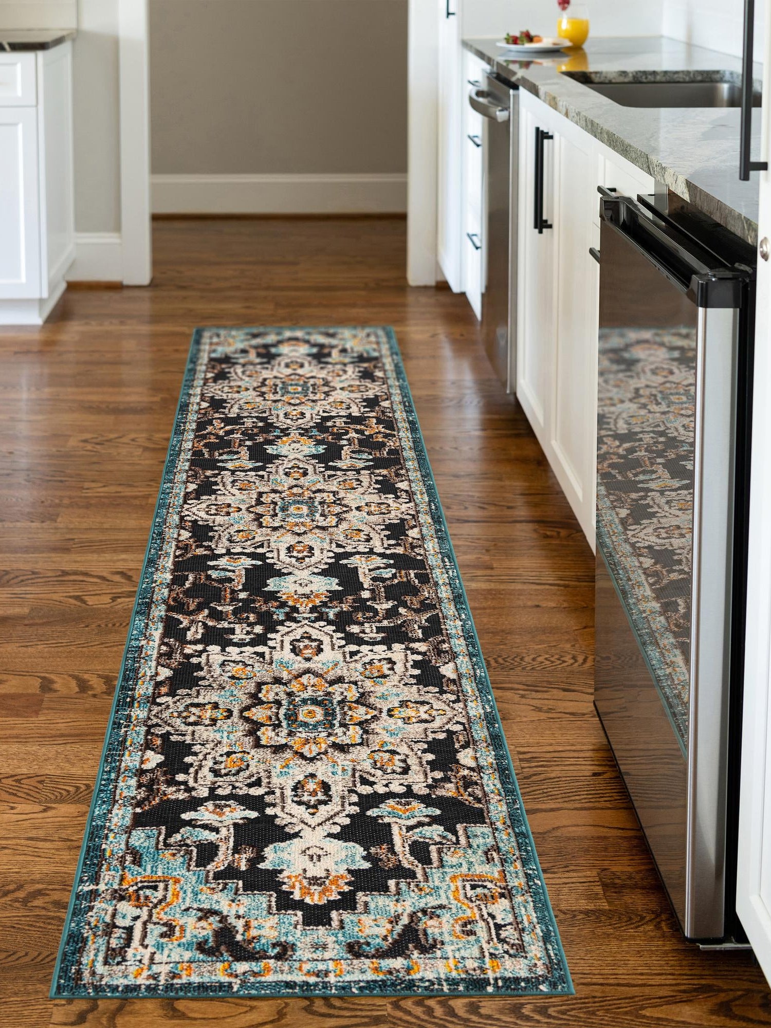 Navy Blue 2' x 5' 1 Outdoor Casablanca Runner Area Rug Weather Resistant for Patio, Deck, Terrace, Balcony, Porch Polypropylene Vivid Colorful Modern Carpet for Sale at Rug Engine