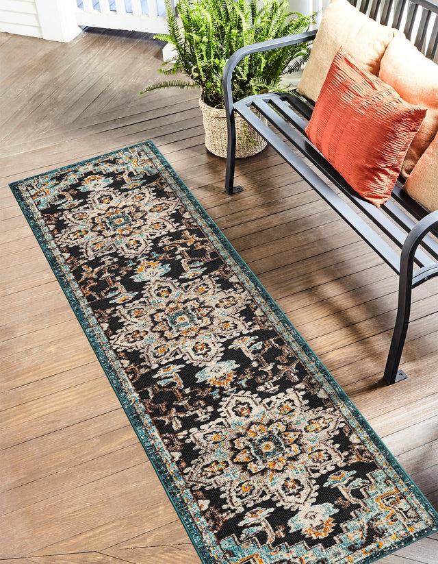 Navy Blue 2' 7 x 10' Outdoor Casablanca Runner Area Rug Weather Resistant for Patio, Deck, Terrace, Balcony, Porch Polypropylene Vivid Colorful Modern Carpet for Sale at Rug Engine