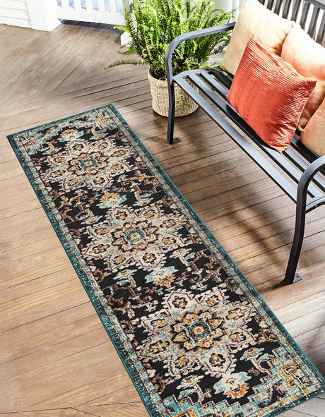 Navy Blue 2' x 6' 1 Outdoor Casablanca Runner Area Rug Weather Resistant for Patio, Deck, Terrace, Balcony, Porch Polypropylene Vivid Colorful Modern Carpet for Sale at Rug Engine