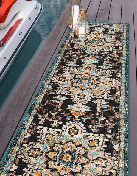 Navy Blue 2' 7 x 12' Outdoor Casablanca Runner Area Rug Weather Resistant for Patio, Deck, Terrace, Balcony, Porch Polypropylene Vivid Colorful Modern Carpet for Sale at Rug Engine