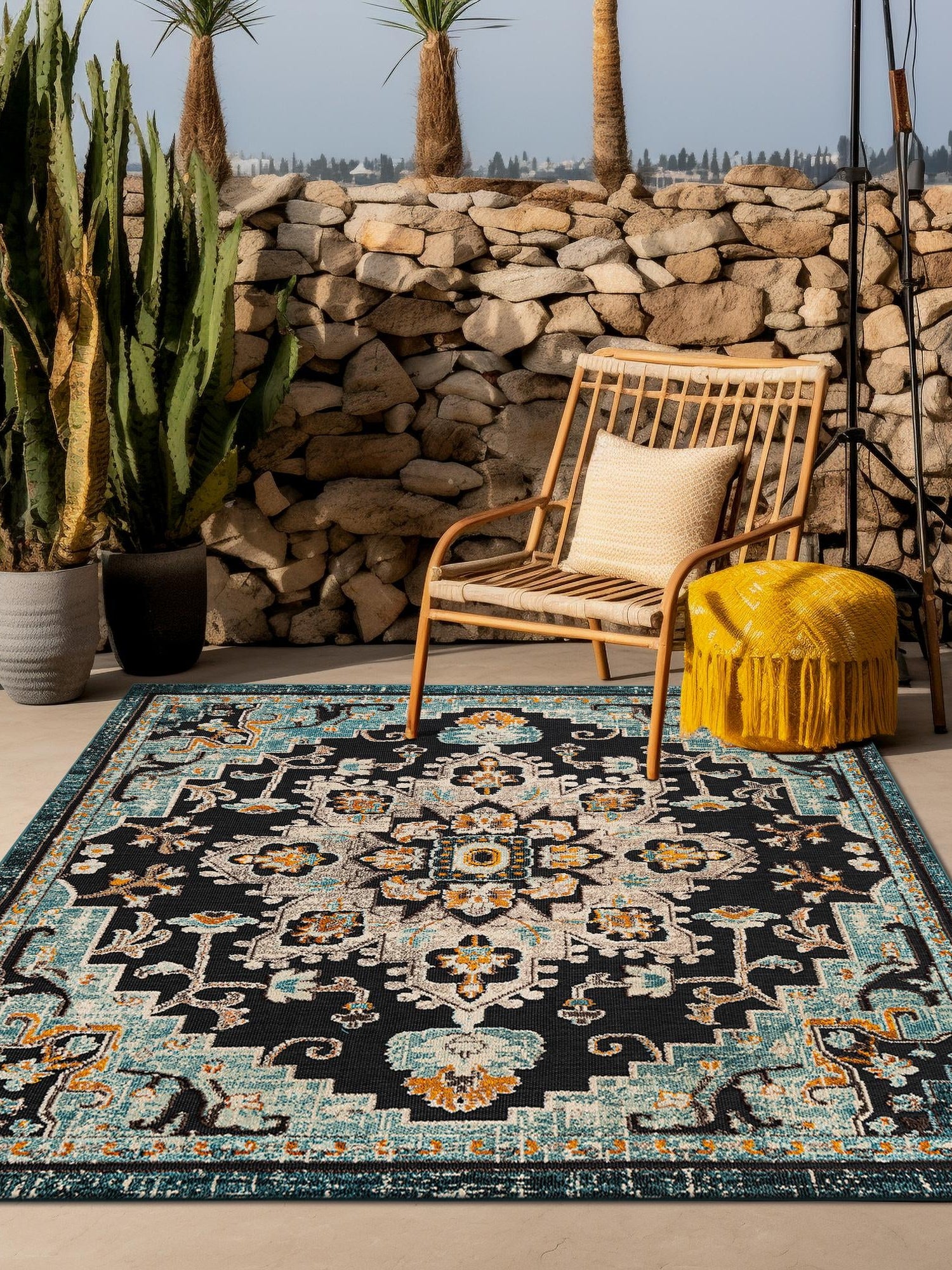 Navy Blue 10' x 10' Outdoor Casablanca Square Area Rug Weather Resistant for Patio, Deck, Terrace, Balcony, Porch Polypropylene Vivid Colorful Modern Carpet for Sale at Rug Engine