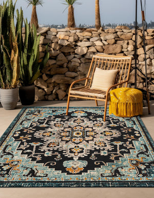 Navy Blue 10' x 10' Outdoor Casablanca Square Area Rug Weather Resistant for Patio, Deck, Terrace, Balcony, Porch Polypropylene Vivid Colorful Modern Carpet for Sale at Rug Engine