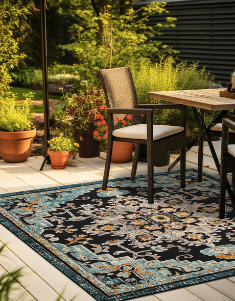 Navy Blue 10' x 10' Outdoor Casablanca Square Area Rug Weather Resistant for Patio, Deck, Terrace, Balcony, Porch Polypropylene Vivid Colorful Modern Carpet for Sale at Rug Engine