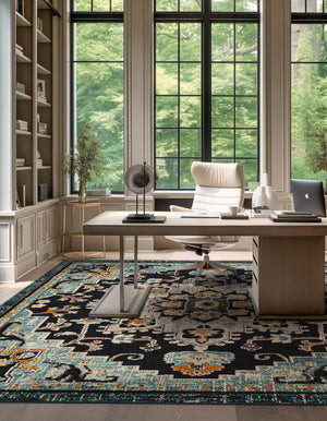 Navy Blue 10' x 10' Outdoor Casablanca Square Area Rug Weather Resistant for Patio, Deck, Terrace, Balcony, Porch Polypropylene Vivid Colorful Modern Carpet for Sale at Rug Engine