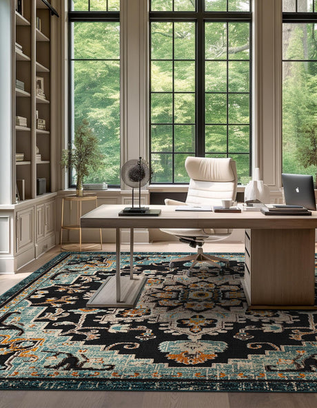 Navy Blue 10' x 10' Outdoor Casablanca Square Area Rug Weather Resistant for Patio, Deck, Terrace, Balcony, Porch Polypropylene Vivid Colorful Modern Carpet for Sale at Rug Engine