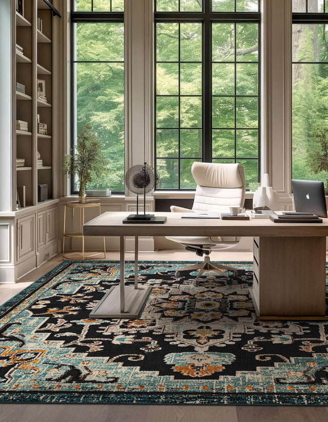 Navy Blue 10' x 10' Outdoor Casablanca Square Area Rug Weather Resistant for Patio, Deck, Terrace, Balcony, Porch Polypropylene Vivid Colorful Modern Carpet for Sale at Rug Engine