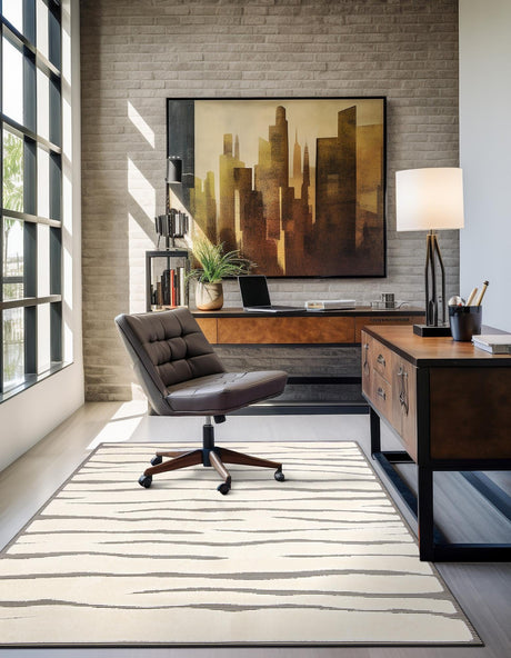 Ivory White 5' 3 x 8' Prismatic Rectangle Area Rug Modern Geometric Unique Design Carpet for Contemporary Interior Home Decorating for Sale at Rug Engine