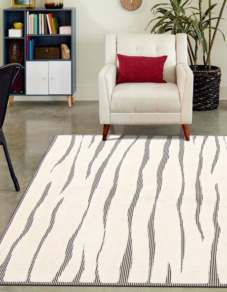 Ivory White 4' 1 x 6' 1 Prismatic Rectangle Area Rug Modern Geometric Unique Design Carpet for Contemporary Interior Home Decorating for Sale at Rug Engine