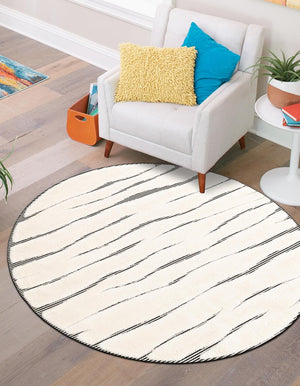 Ivory White 3' 1 x 3' 1 Prismatic Round Area Rug Modern Geometric Unique Design Carpet for Contemporary Interior Home Decorating for Sale at Rug Engine