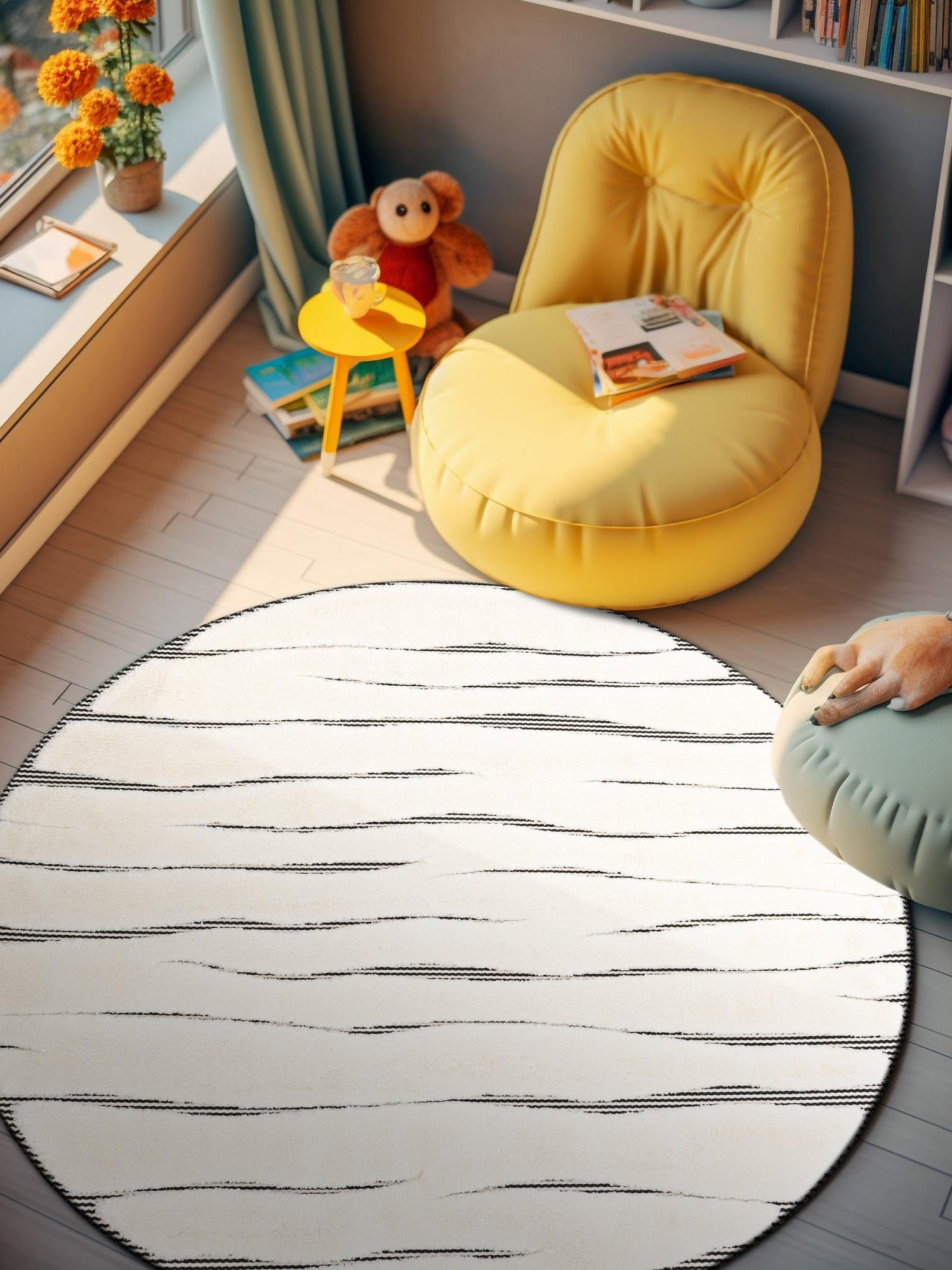 Ivory White 3' 1 x 3' 1 Prismatic Round Area Rug Modern Geometric Unique Design Carpet for Contemporary Interior Home Decorating for Sale at Rug Engine