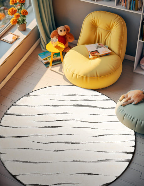 Ivory White 3' 1 x 3' 1 Prismatic Round Area Rug Modern Geometric Unique Design Carpet for Contemporary Interior Home Decorating for Sale at Rug Engine