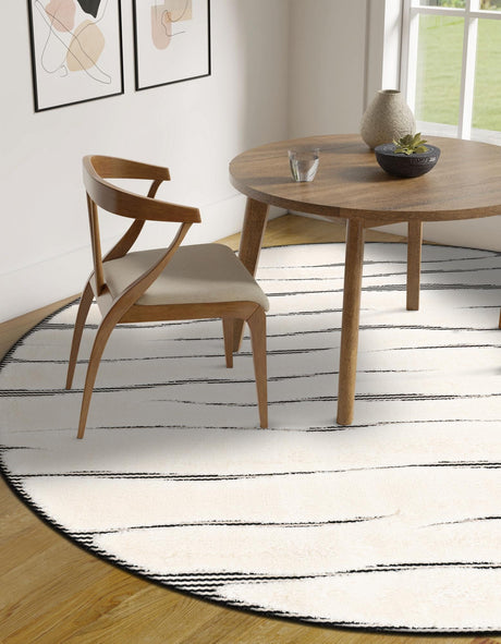 Ivory White 3' 1 x 3' 1 Prismatic Round Area Rug Modern Geometric Unique Design Carpet for Contemporary Interior Home Decorating for Sale at Rug Engine