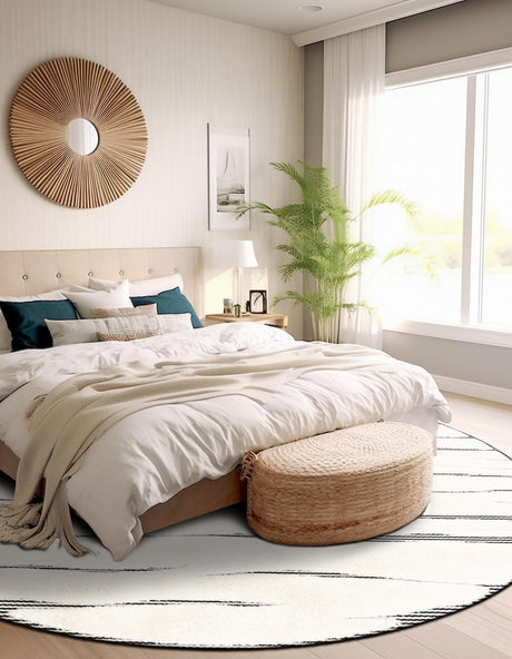 Ivory White 3' 1 x 3' 1 Prismatic Round Area Rug Modern Geometric Unique Design Carpet for Contemporary Interior Home Decorating for Sale at Rug Engine