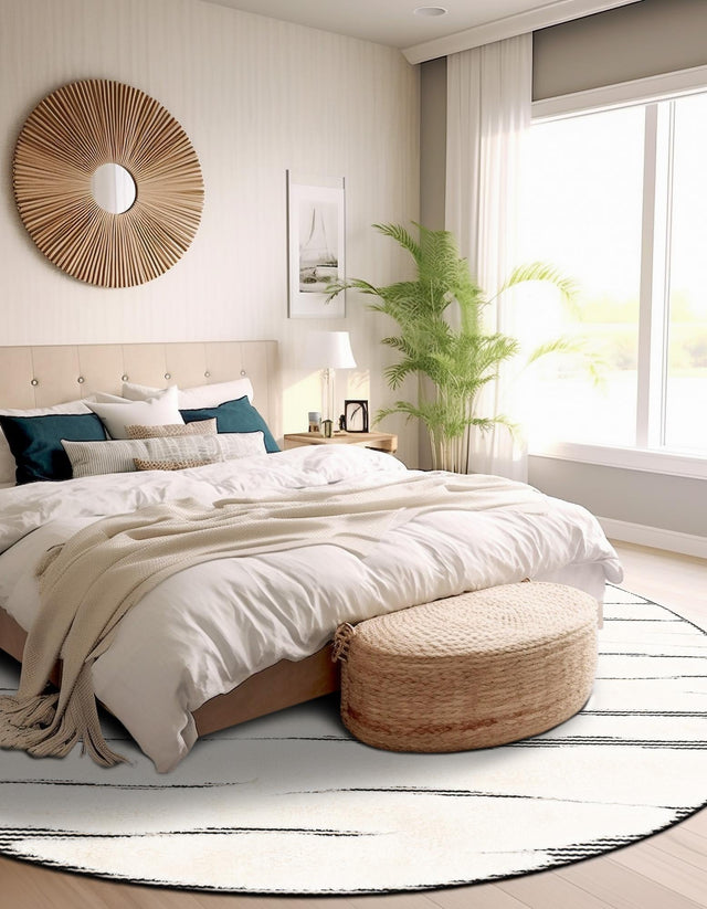 Ivory White 3' 1 x 3' 1 Prismatic Round Area Rug Modern Geometric Unique Design Carpet for Contemporary Interior Home Decorating for Sale at Rug Engine