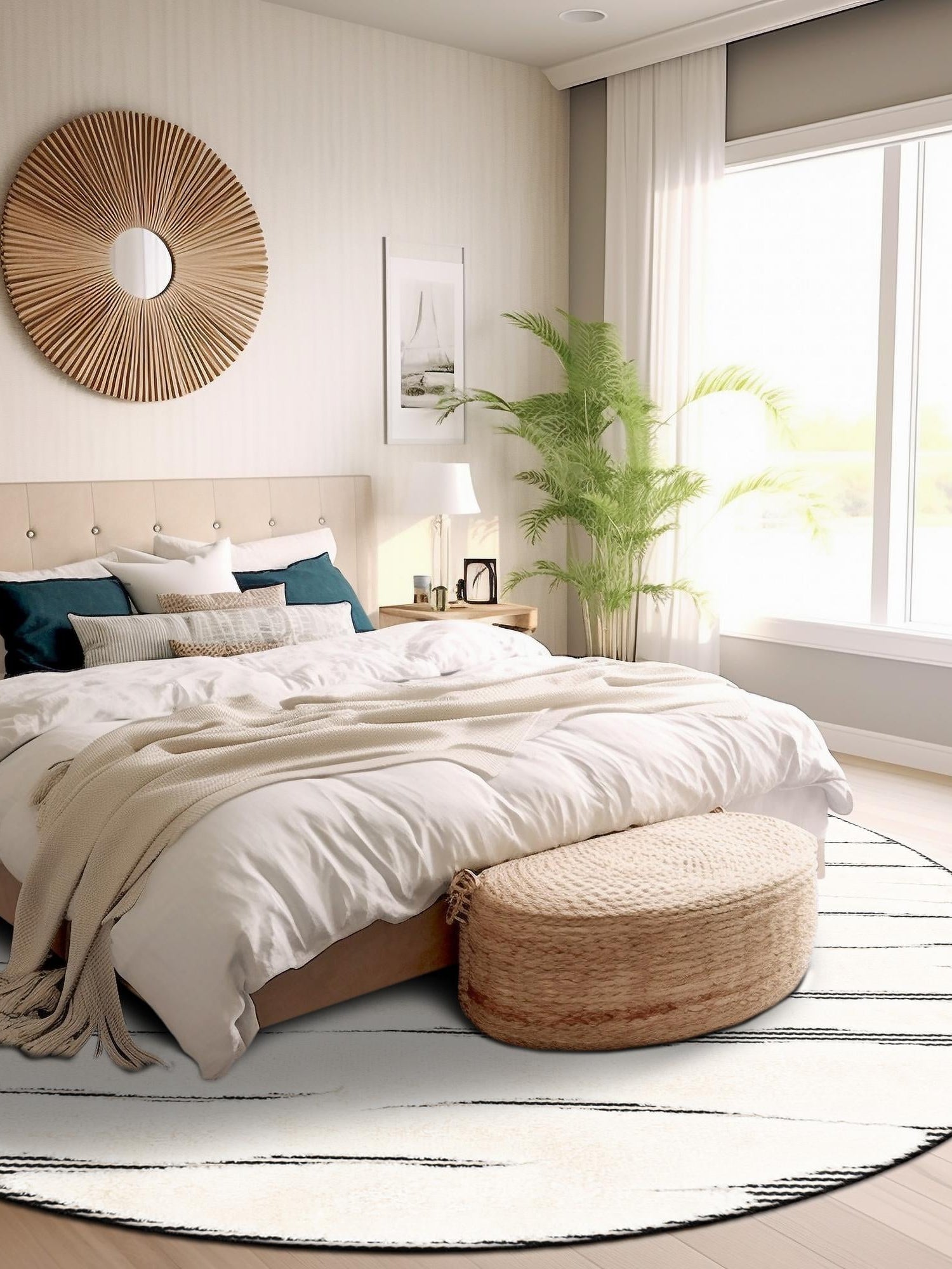 Ivory White 6' 1 x 6' 1 Prismatic Round Area Rug Modern Geometric Unique Design Carpet for Contemporary Interior Home Decorating for Sale at Rug Engine