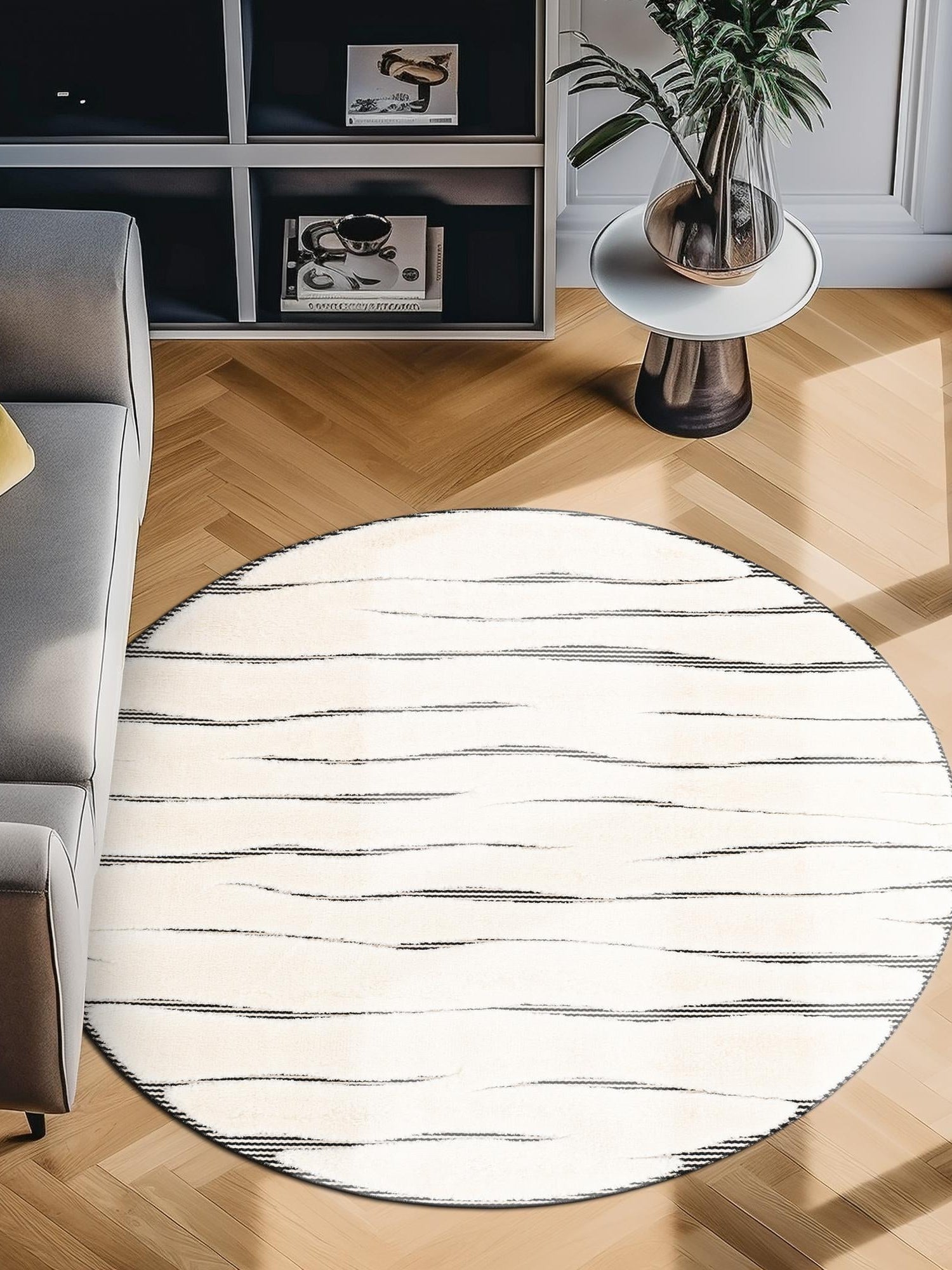 Ivory White 3' 1 x 3' 1 Prismatic Round Area Rug Modern Geometric Unique Design Carpet for Contemporary Interior Home Decorating for Sale at Rug Engine