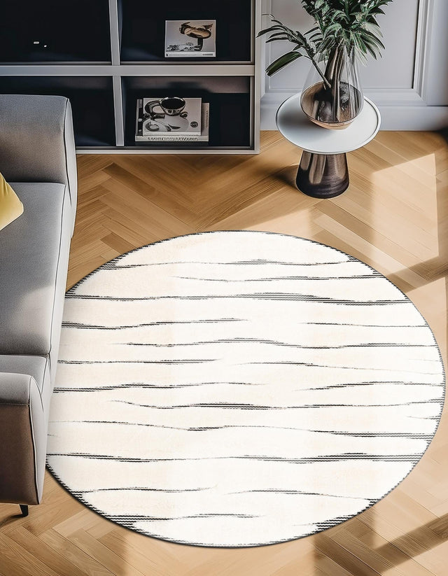 Ivory White 3' 1 x 3' 1 Prismatic Round Area Rug Modern Geometric Unique Design Carpet for Contemporary Interior Home Decorating for Sale at Rug Engine