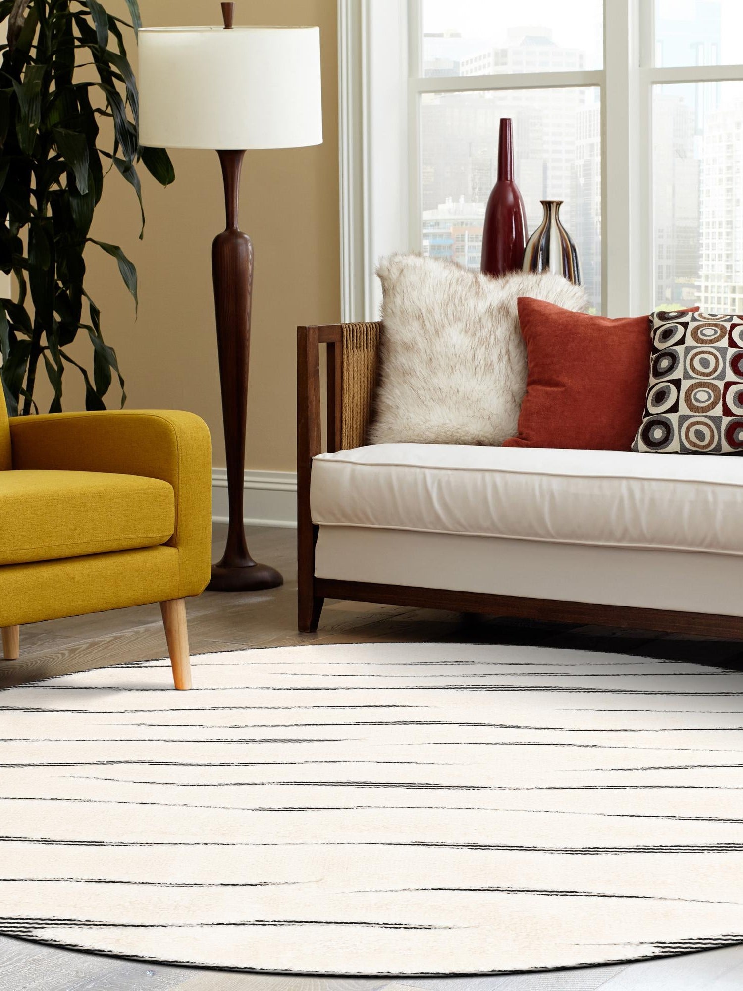 Ivory White 3' 1 x 3' 1 Prismatic Round Area Rug Modern Geometric Unique Design Carpet for Contemporary Interior Home Decorating for Sale at Rug Engine