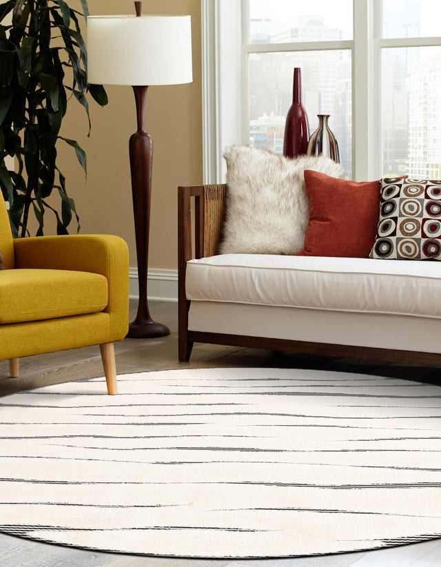 Ivory White 3' 1 x 3' 1 Prismatic Round Area Rug Modern Geometric Unique Design Carpet for Contemporary Interior Home Decorating for Sale at Rug Engine