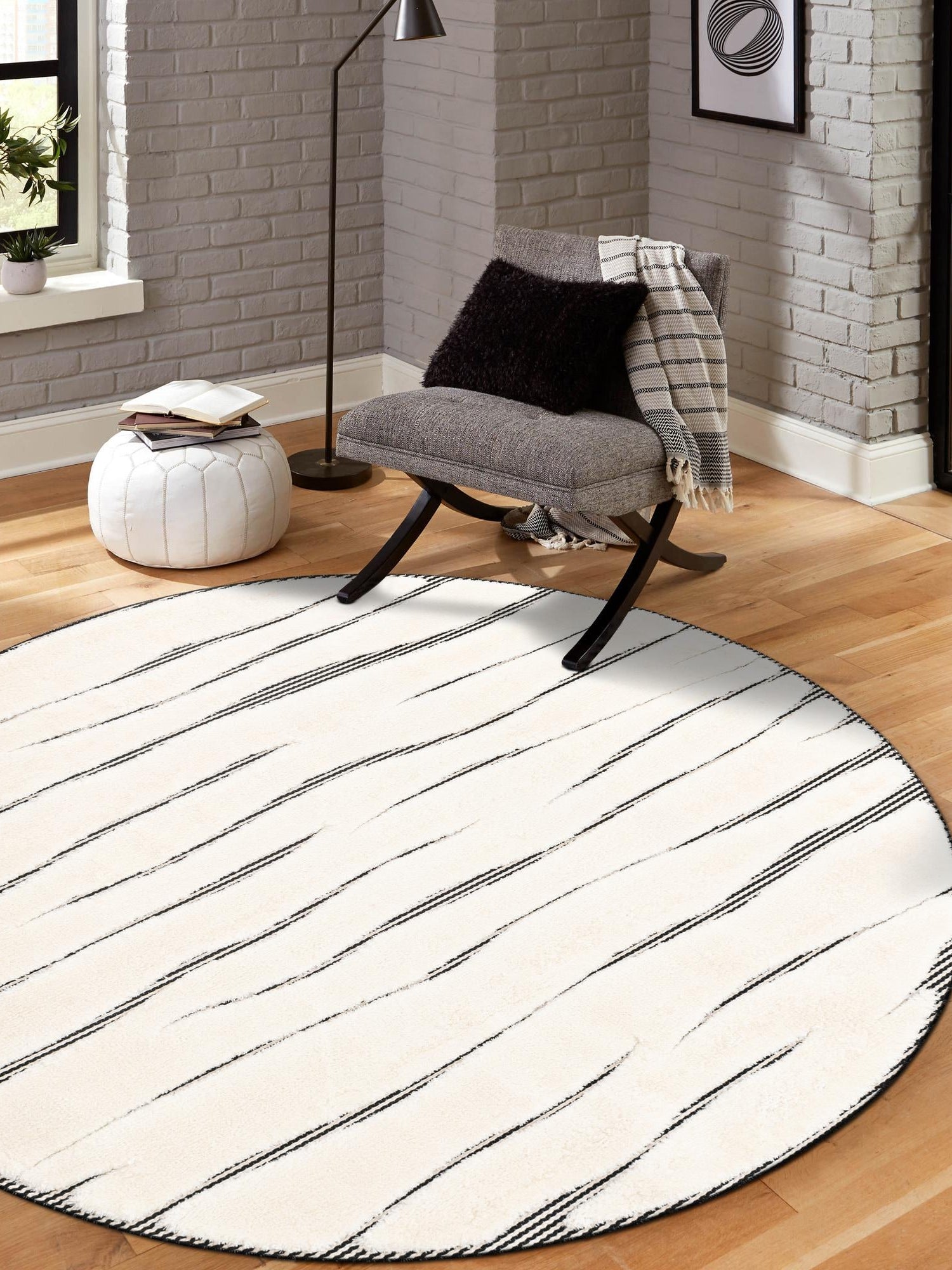 Ivory White 3' 1 x 3' 1 Prismatic Round Area Rug Modern Geometric Unique Design Carpet for Contemporary Interior Home Decorating for Sale at Rug Engine