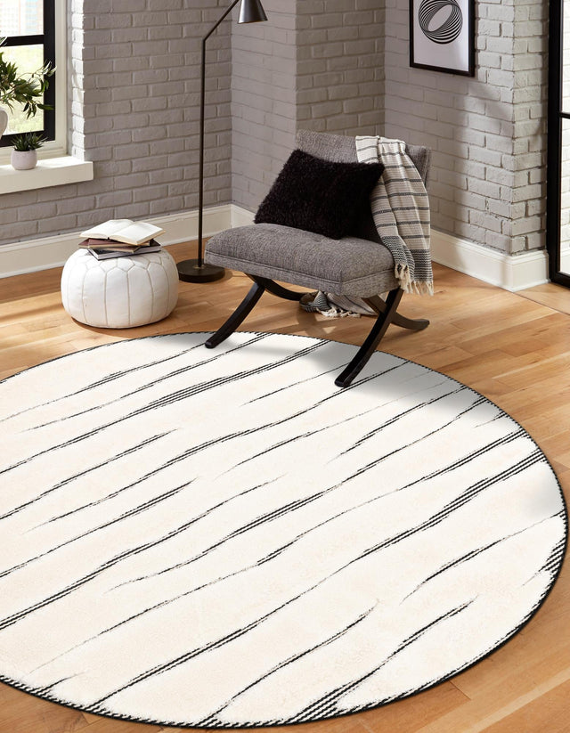 Ivory White 3' 1 x 3' 1 Prismatic Round Area Rug Modern Geometric Unique Design Carpet for Contemporary Interior Home Decorating for Sale at Rug Engine