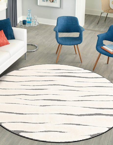 Ivory White 3' 1 x 3' 1 Prismatic Round Area Rug Modern Geometric Unique Design Carpet for Contemporary Interior Home Decorating for Sale at Rug Engine