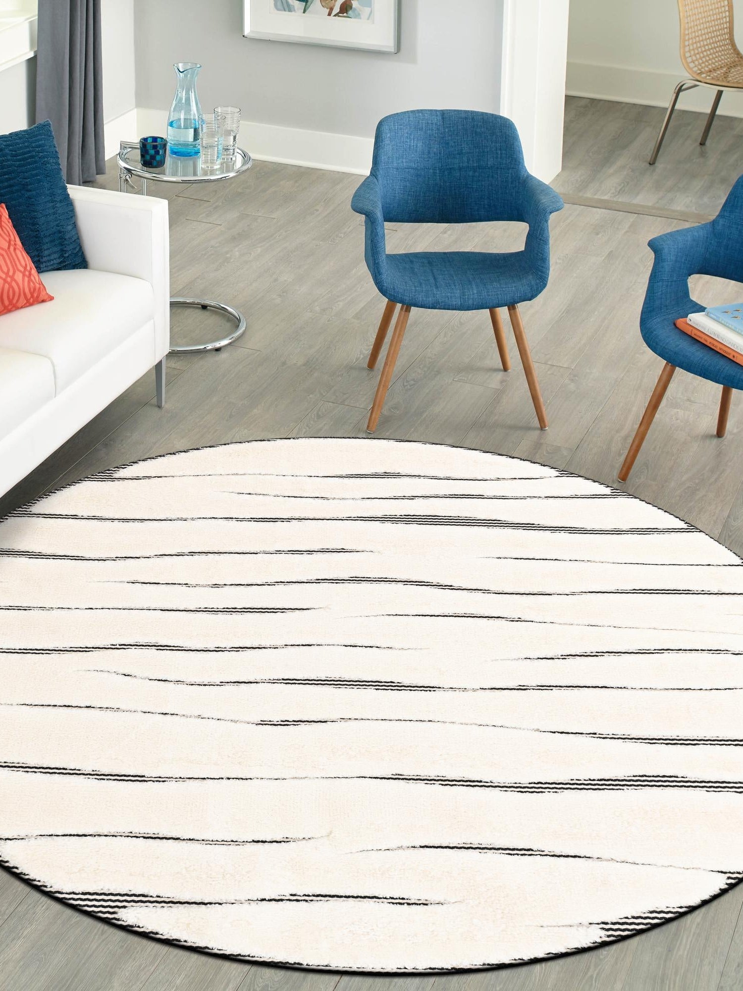 Ivory White 6' 1 x 6' 1 Prismatic Round Area Rug Modern Geometric Unique Design Carpet for Contemporary Interior Home Decorating for Sale at Rug Engine