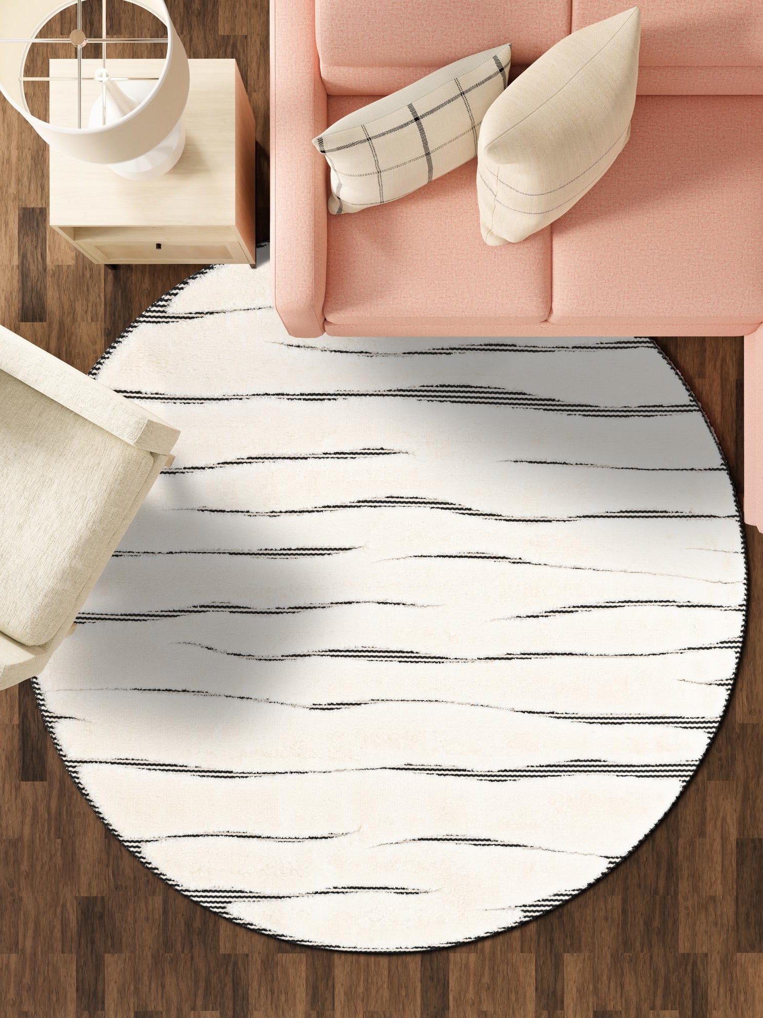 Ivory White 3' 1 x 3' 1 Prismatic Round Area Rug Modern Geometric Unique Design Carpet for Contemporary Interior Home Decorating for Sale at Rug Engine